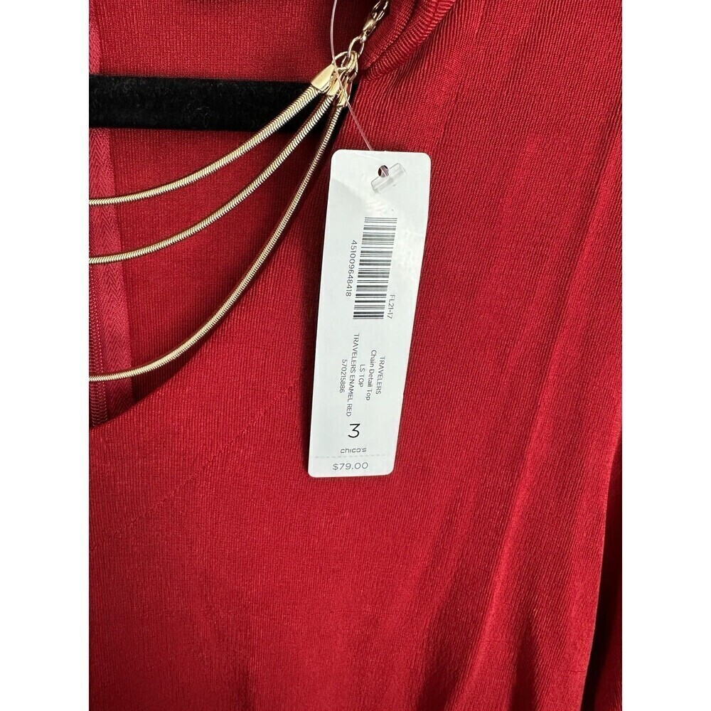 NEW Chico's Travelers Enamel Red Women's Formal Chain Detail Top Size 3 US XL 16 - Picture 4 of 6